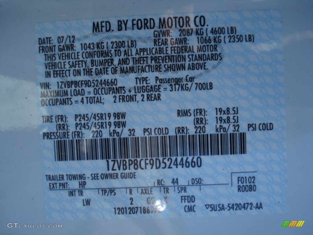 2013 Mustang Color Code HP for Performance White Photo #69147401