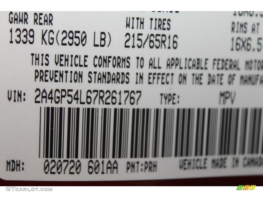 2007 Town & Country Color Code PRH for Inferno Red Crystal Pearl Photo #69148970