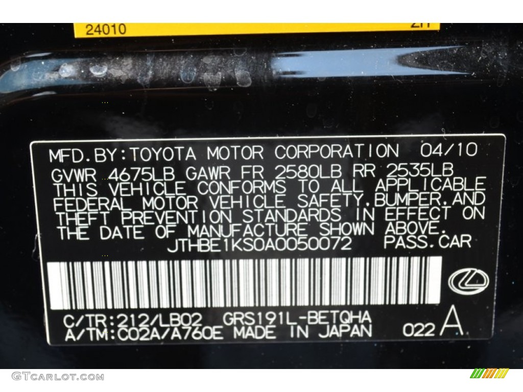 2010 Lexus GS 350 Color Code Photos