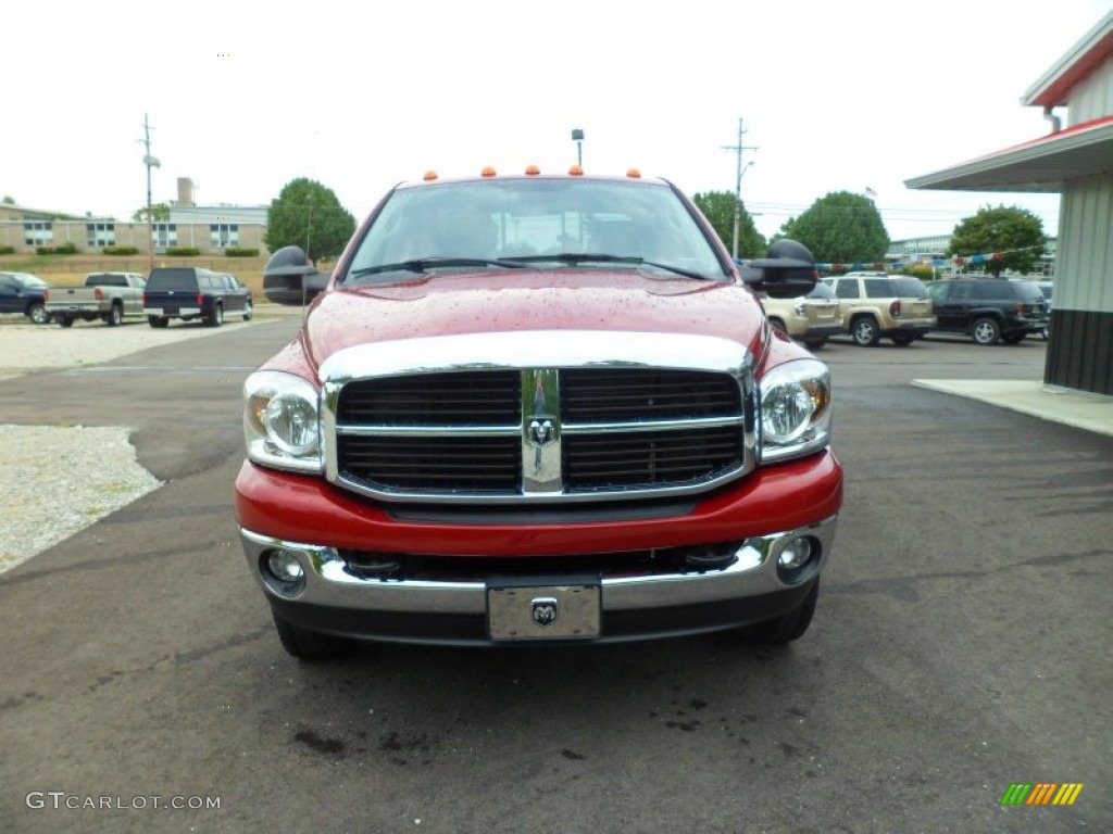 2007 Ram 3500 SLT Quad Cab 4x4 Dually - Inferno Red Crystal Pearl / Khaki photo #3