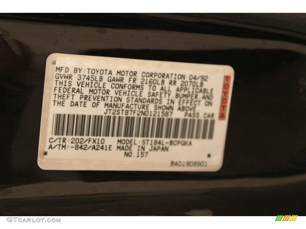 1992 Celica Color Code 202 for Black Photo #69165487