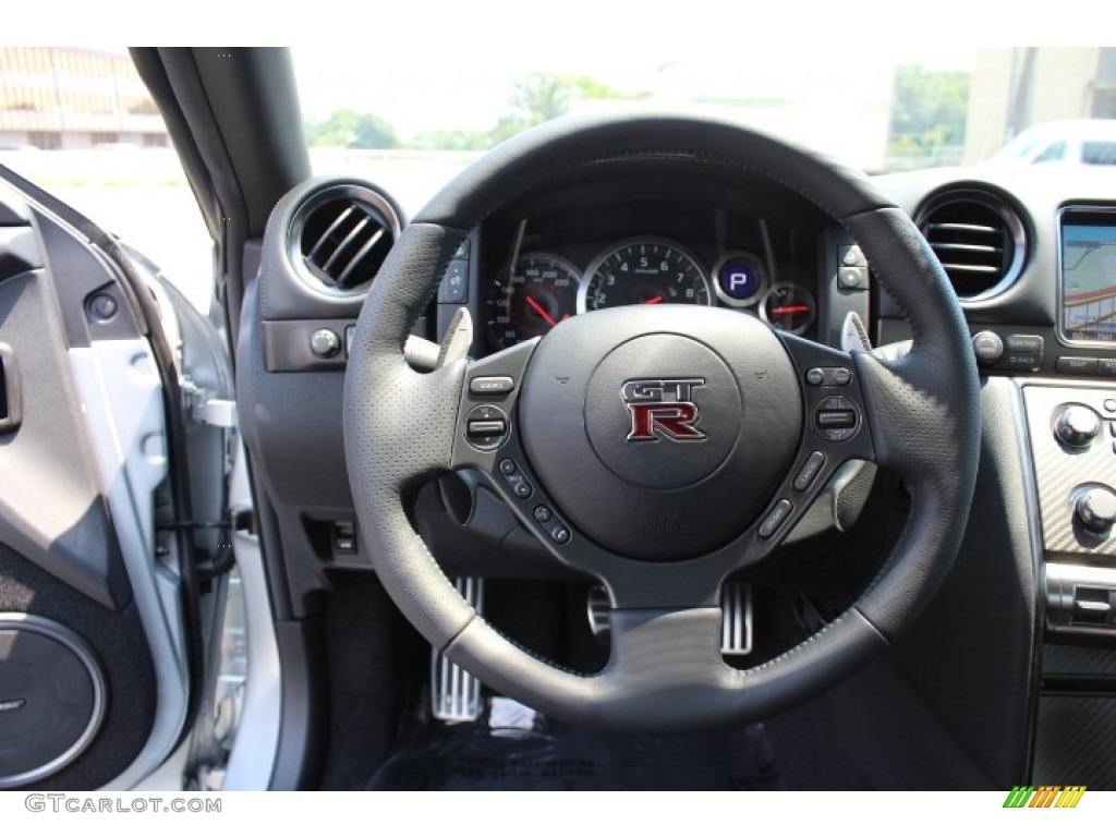 2013 Nissan GT-R Premium Black Steering Wheel Photo #69174616