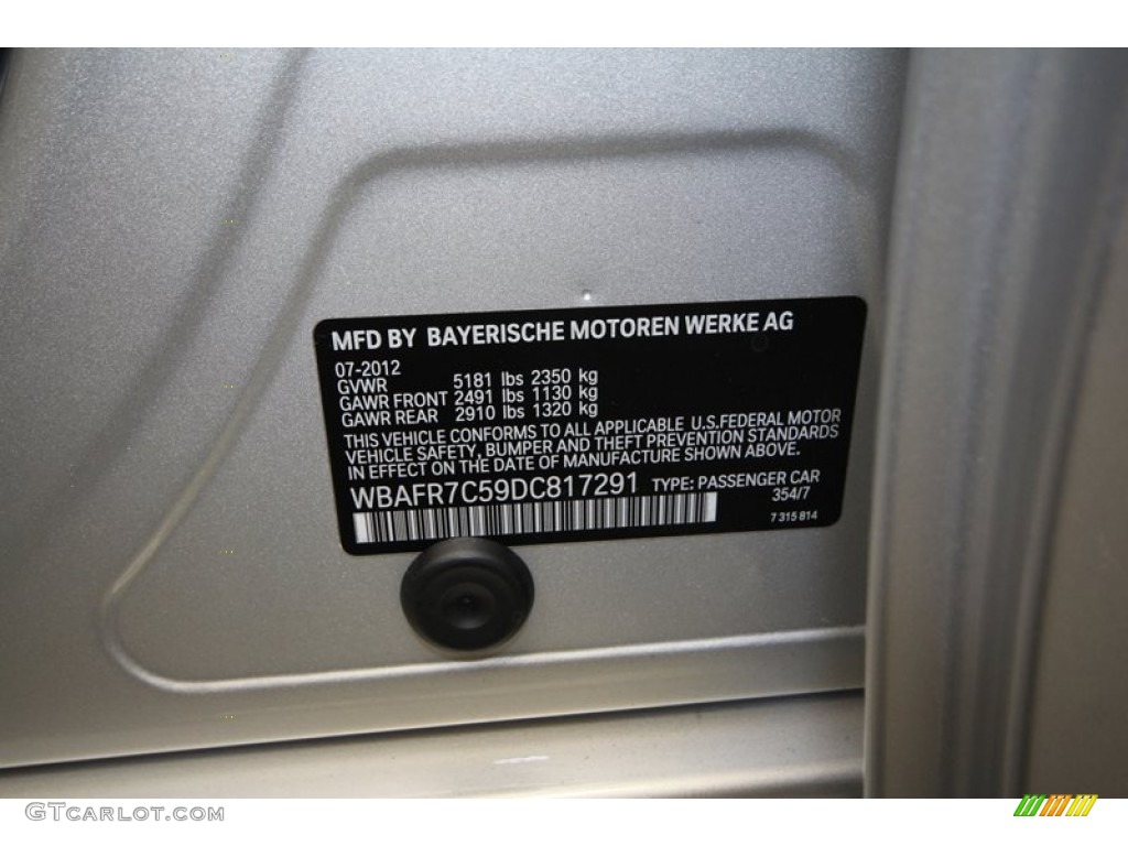 2013 BMW 5 Series 535i Sedan Info Tag Photo #69178093