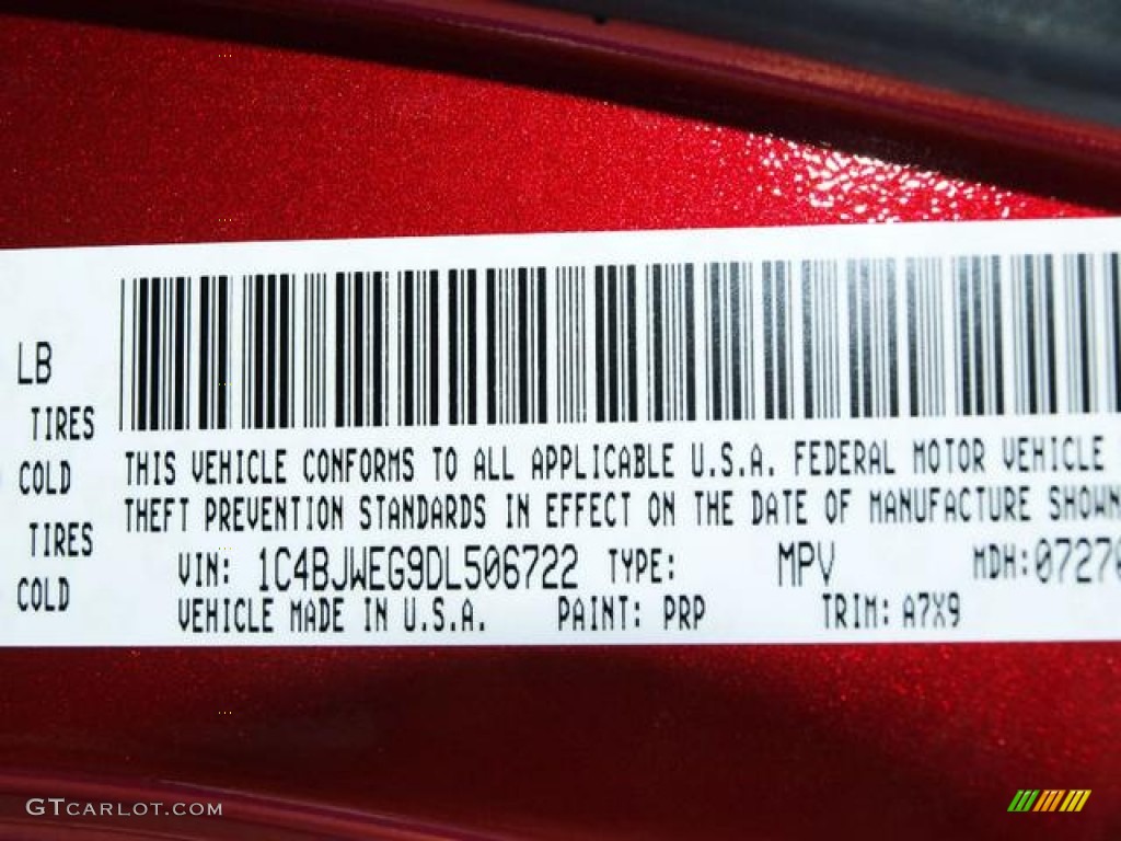 2013 Wrangler Unlimited Color Code PRP for Deep Cherry Red Crystal Pearl Photo #69183467