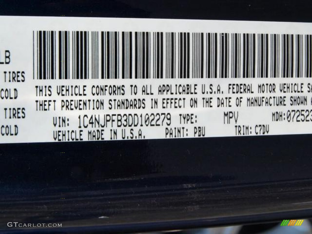 2013 Patriot Color Code PBU for True Blue Pearl Photo #69183598