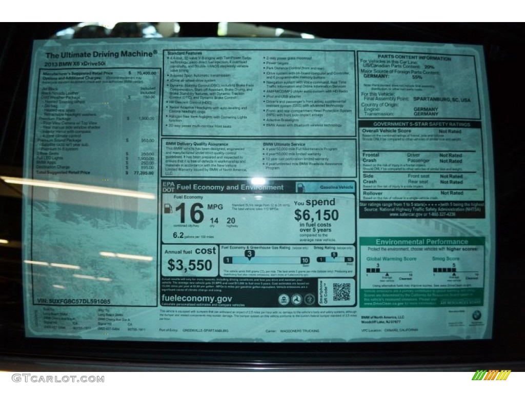 2013 BMW X6 xDrive50i Window Sticker Photo #69197392
