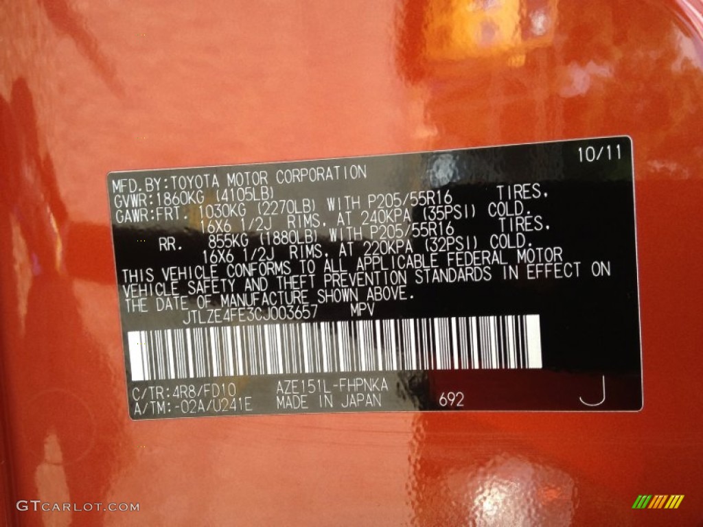 2012 xB Color Code 4R8 for RS Hot Lava Photo #69207791