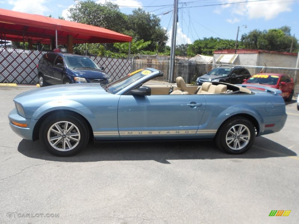 2005 Mustang V6 Premium Convertible - Windveil Blue Metallic / Medium Parchment photo #7