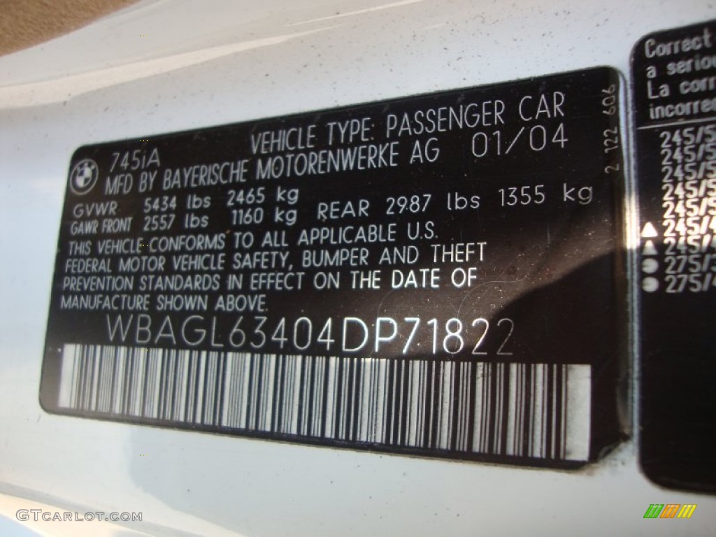 2004 7 Series 745i Sedan - Alpine White / Dark Beige/Beige III photo #37