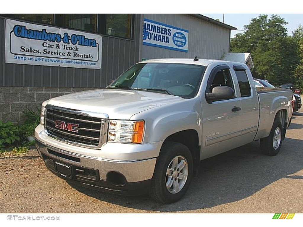 2010 Sierra 1500 SLE Extended Cab - Pure Silver Metallic / Ebony photo #1