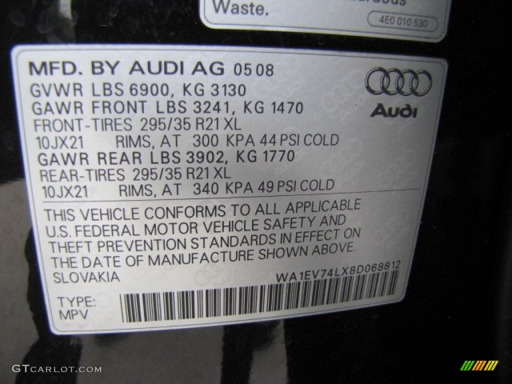 2008 Audi Q7 4.2 Premium quattro Info Tag Photo #69211304