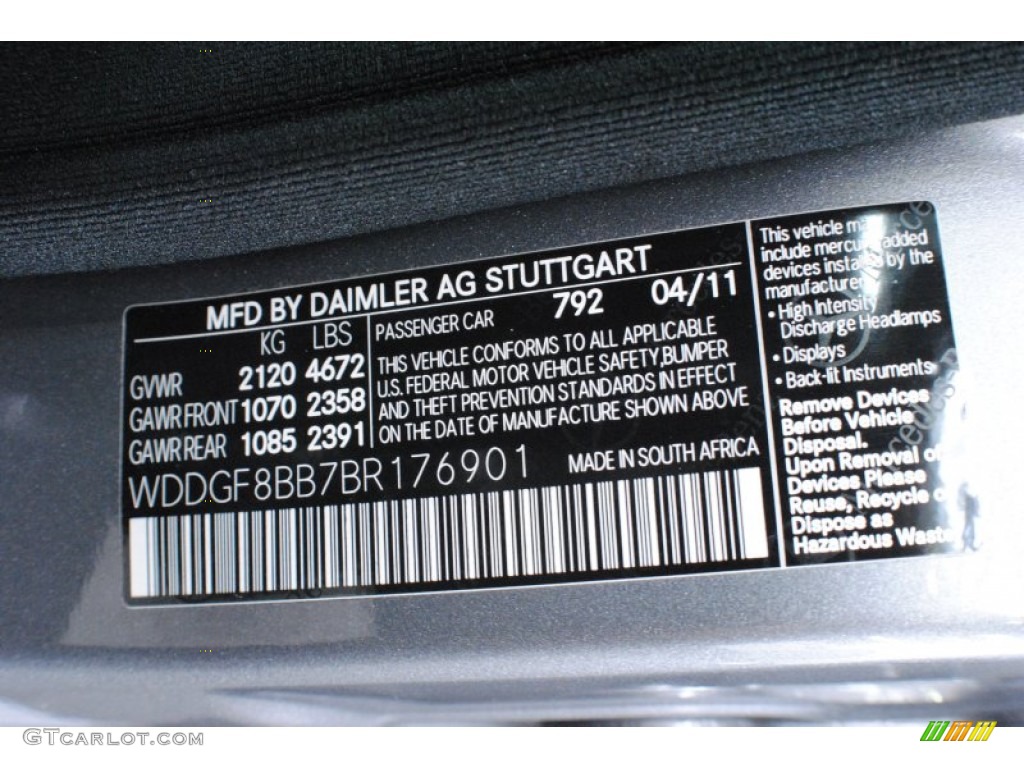 2011 C Color Code 792 for Palladium Silver Metallic Photo #69217227