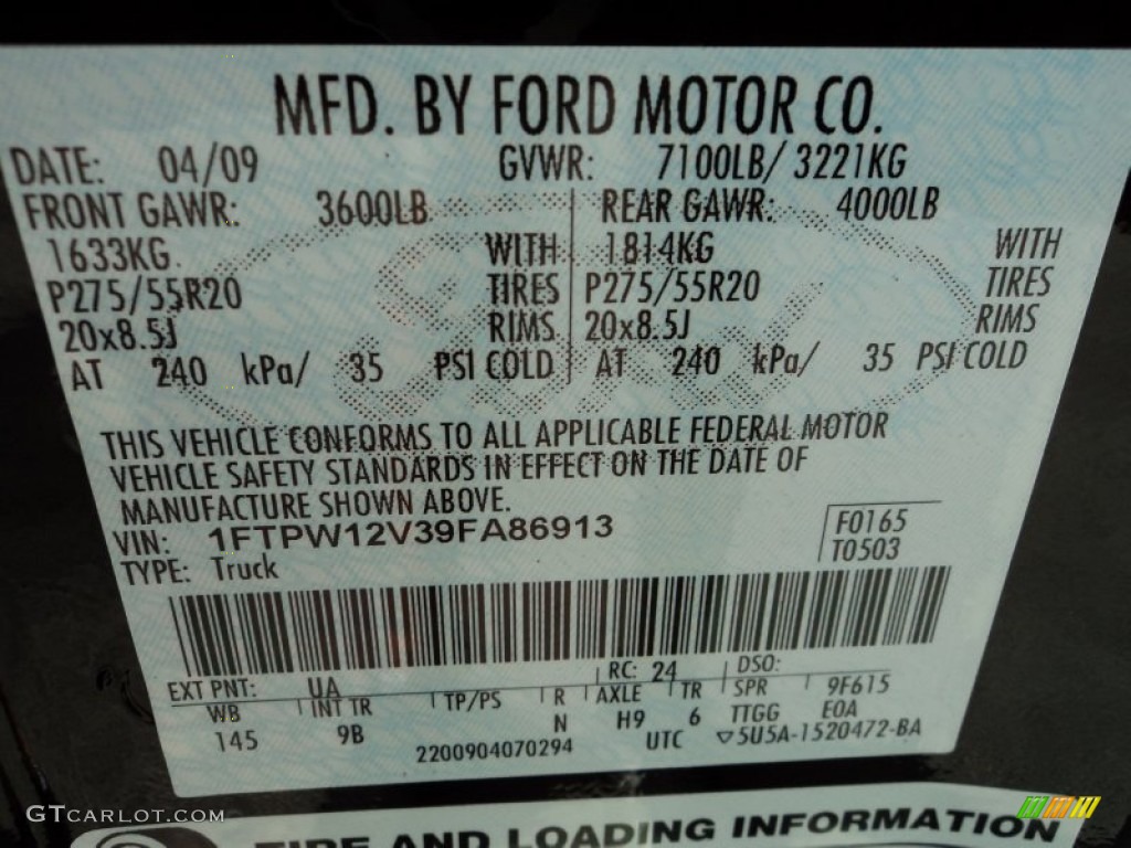 2009 Ford F150 Lariat SuperCrew Color Code Photos