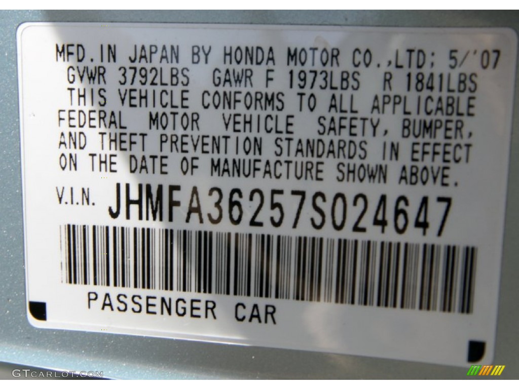 2007 Civic Hybrid Sedan - Opal Silver Blue Metallic / Ivory photo #23