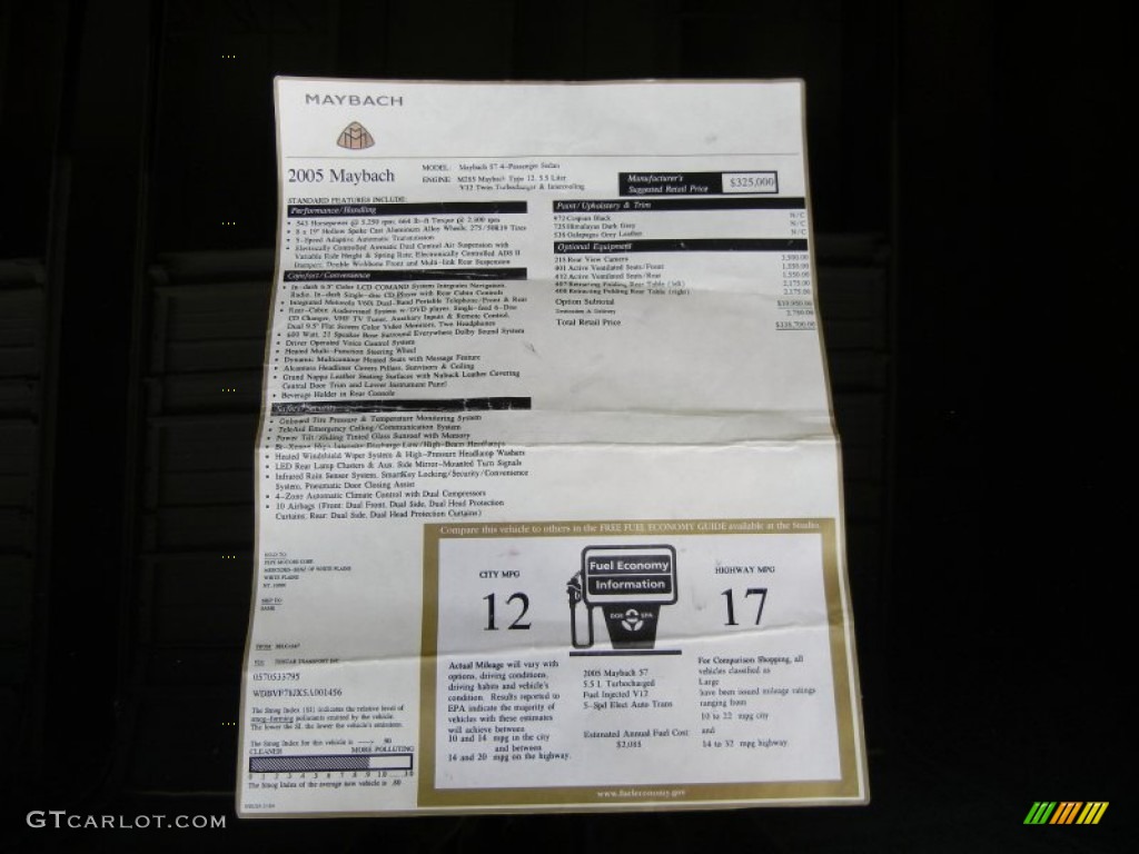 2005 Maybach 57 Standard 57 Model Window Sticker Photos