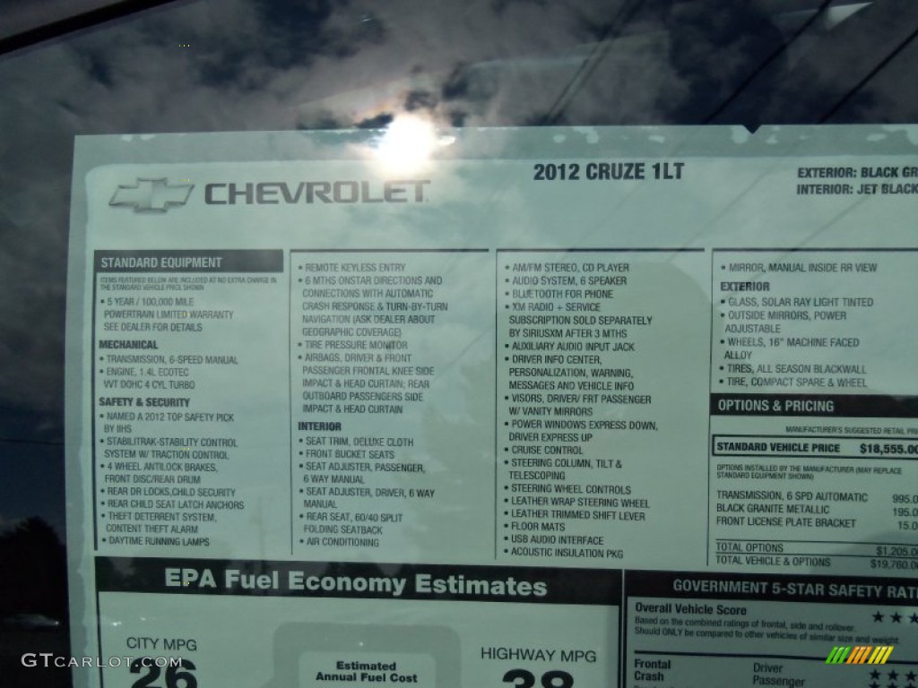2012 Chevrolet Cruze LT Window Sticker Photo #69231345