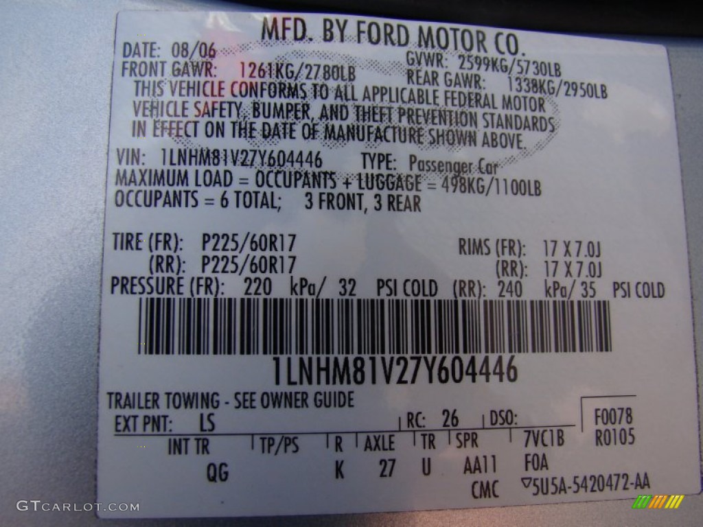 2007 Town Car Color Code LS for Light Ice Blue Metallic Photo #69245457
