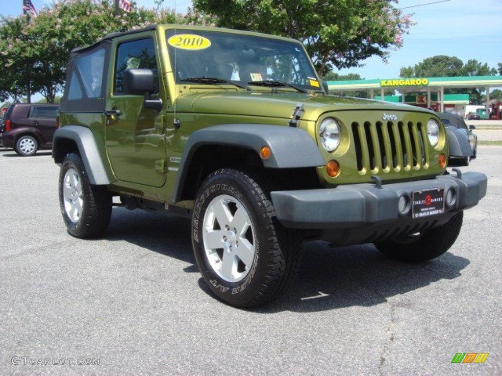 Rescue Green Metallic 2010 Jeep Wrangler Sport 4x4 Exterior Photo #69246495