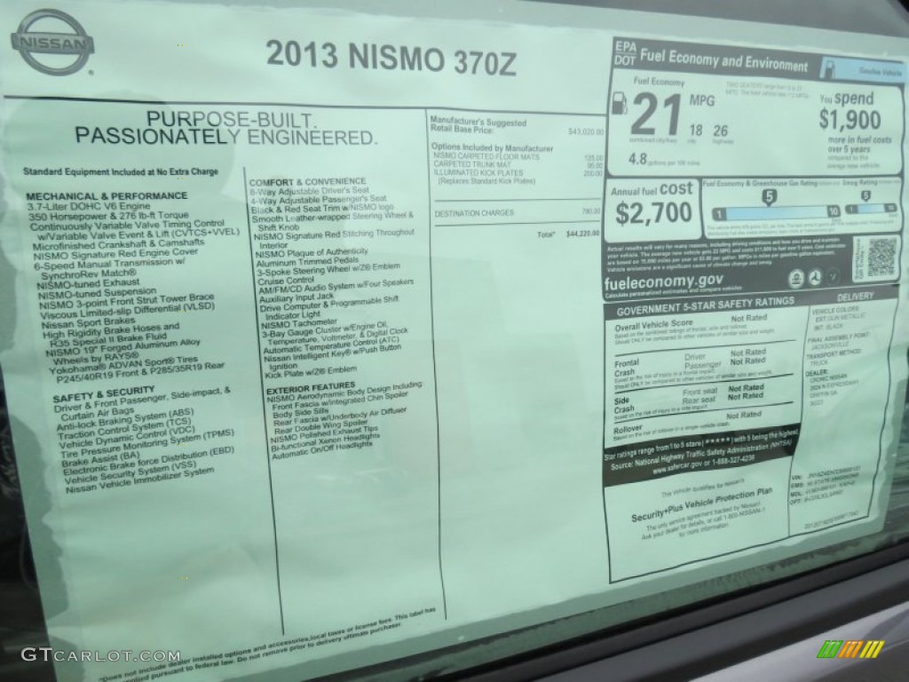 2013 Nissan 370Z NISMO Coupe Window Sticker Photo #69247818