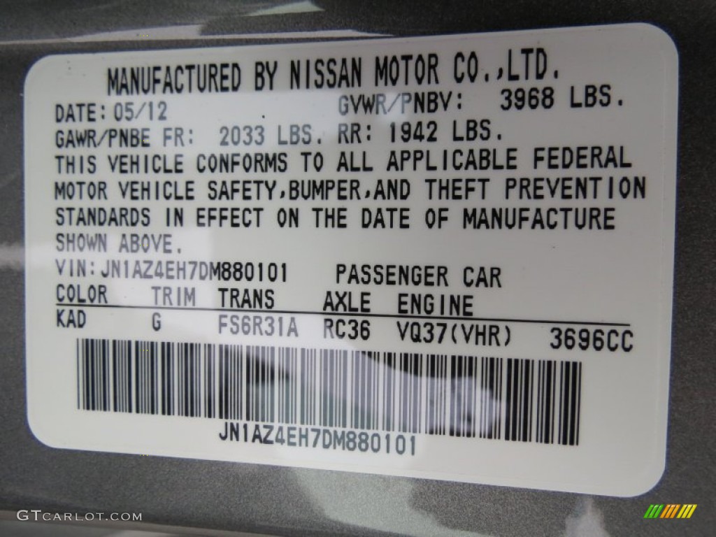 2013 370Z Color Code KAD for Gun Metallic Photo #69247827