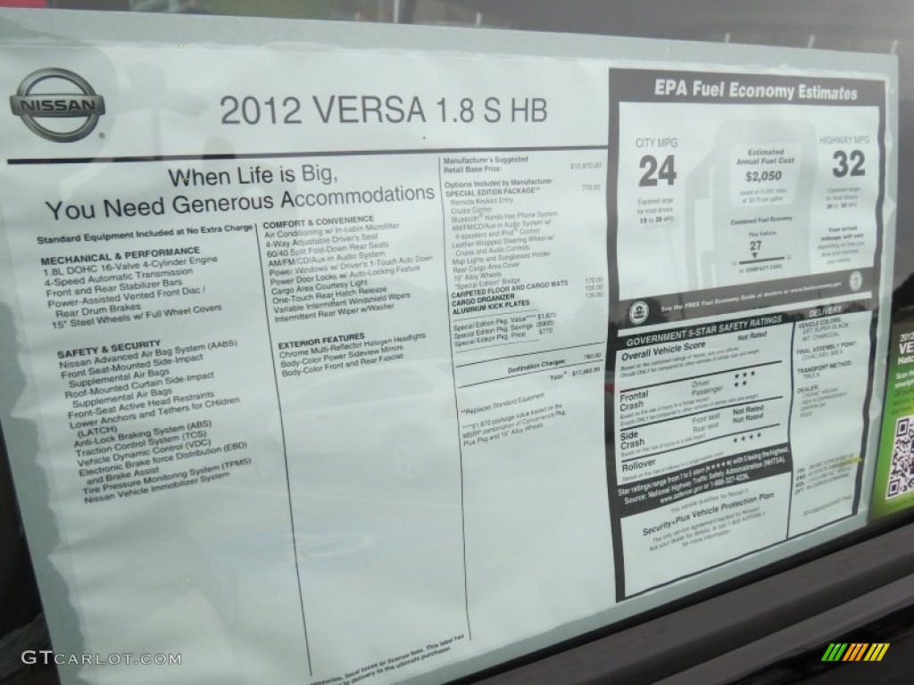 2012 Nissan Versa 1.8 S Hatchback Window Sticker Photo #69247938