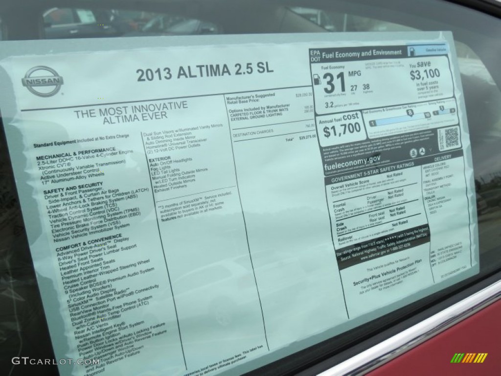 2013 Nissan Altima 2.5 SL Window Sticker Photo #69248106