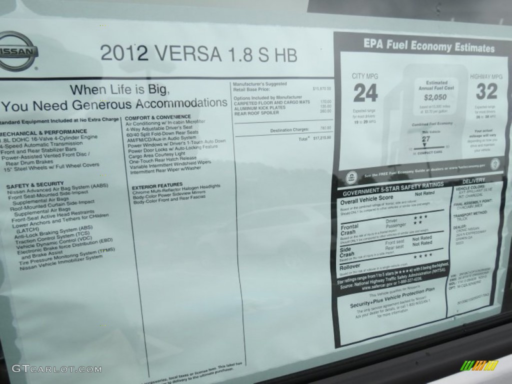 2012 Versa 1.8 S Hatchback - Brilliant Silver Metallic / Charcoal photo #10