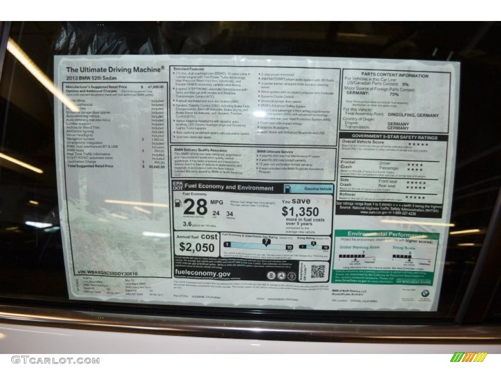 2013 BMW 5 Series 528i Sedan Window Sticker Photo #69250932