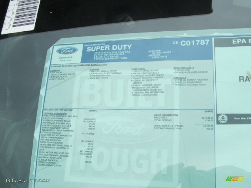 2012 Ford F550 Super Duty XL Regular Cab 4x4 Dump Truck Window Sticker Photo #69258132