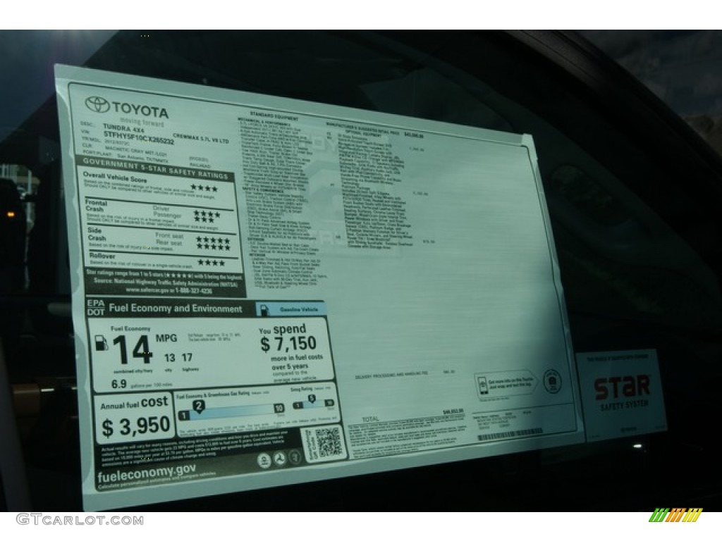 2012 Toyota Tundra Platinum CrewMax 4x4 Window Sticker Photo #69261259