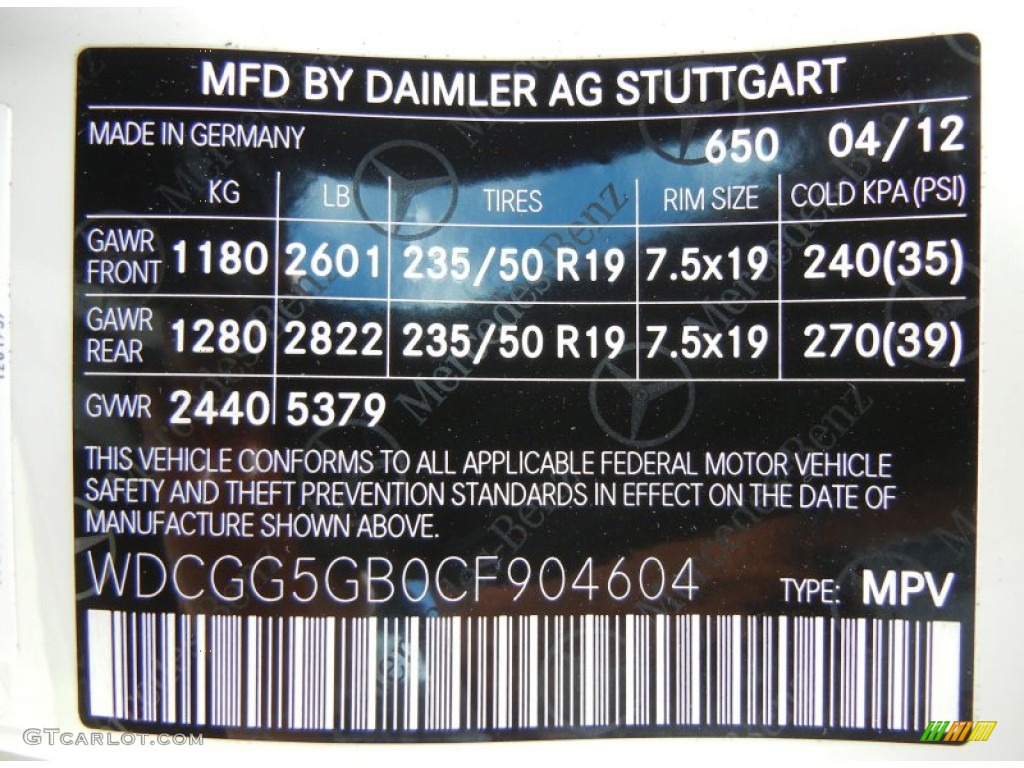 2012 GLK Color Code 650 for Arctic White Photo #69284637