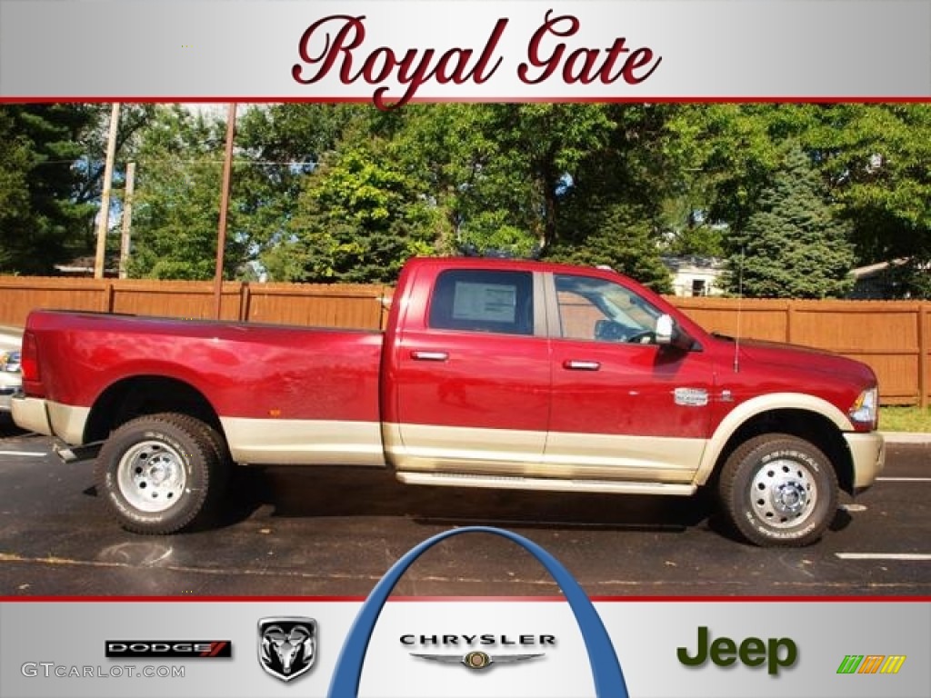 2012 Ram 3500 HD Laramie Longhorn Crew Cab 4x4 Dually - Deep Cherry Red Crystal Pearl / Light Pebble Beige/Bark Brown photo #1