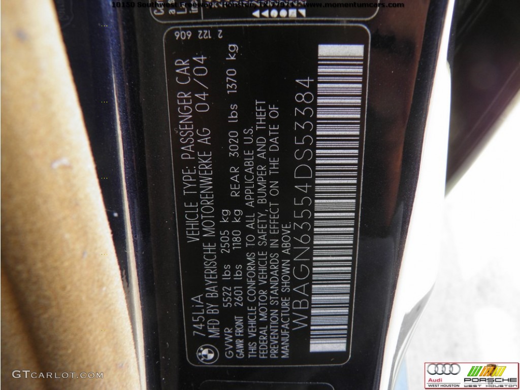 2004 7 Series 745Li Sedan - Orient Blue Metallic / Dark Blue/Natural Brown photo #36