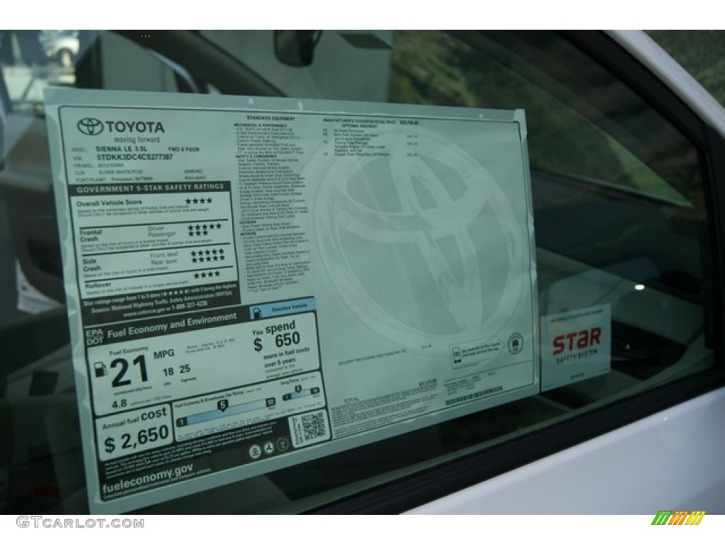 2012 Toyota Sienna LE Window Sticker Photo #69294748