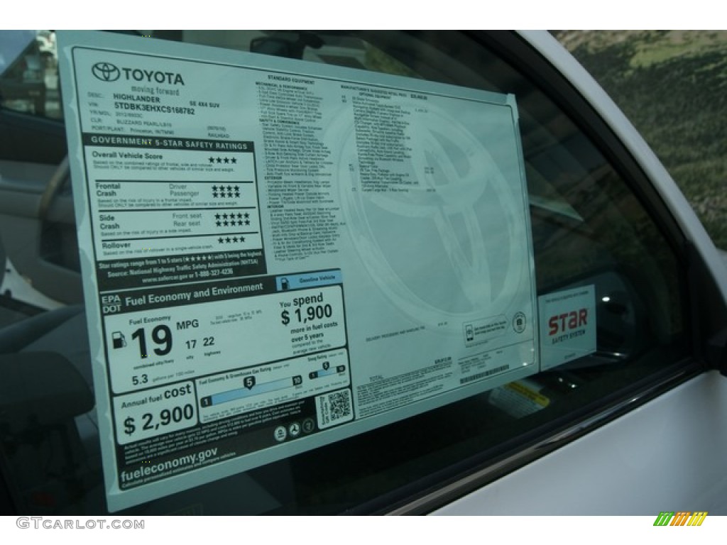 2012 Toyota Highlander SE 4WD Window Sticker Photos