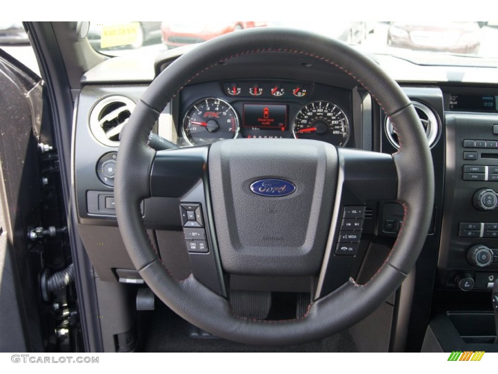 2012 Ford F150 FX2 SuperCrew FX Sport Appearance Black/Red Steering Wheel Photo #69311676