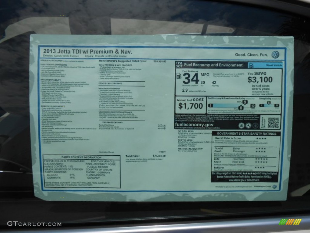 2013 Volkswagen Jetta TDI Sedan Window Sticker Photo #69326244