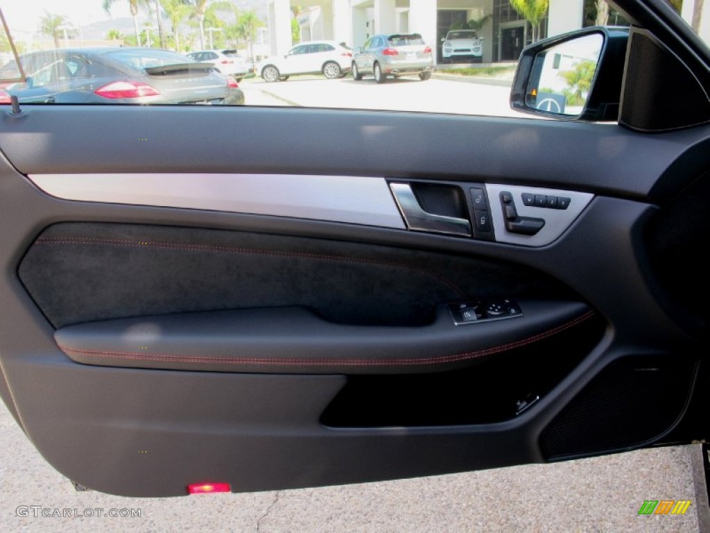 2013 Mercedes-Benz C 250 Coupe Black/Red Stitch w/DINAMICA Inserts Door Panel Photo #69326346