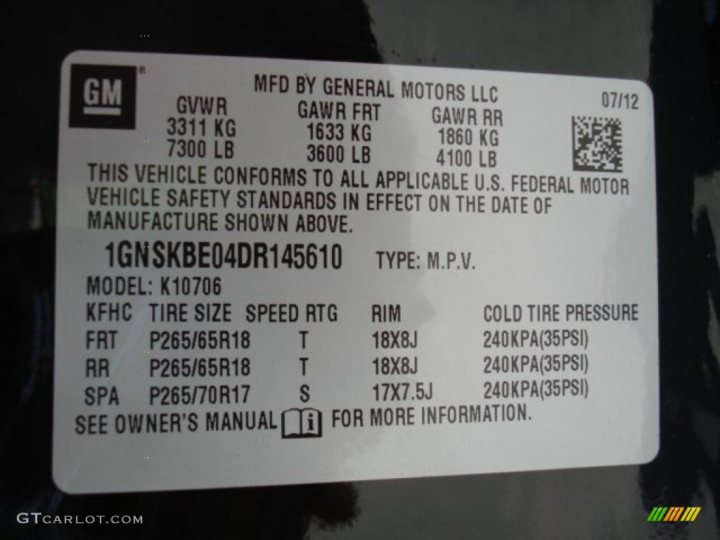 2013 Chevrolet Tahoe LT 4x4 Info Tag Photo #69349515