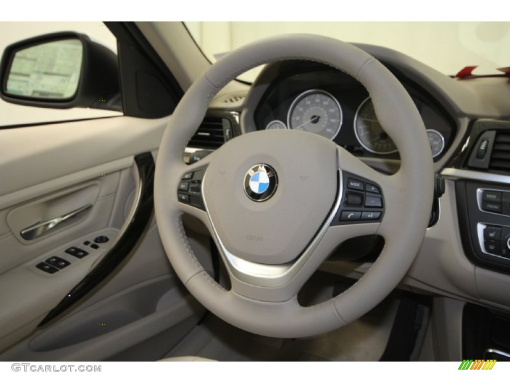 2013 BMW 3 Series 328i Sedan Oyster Steering Wheel Photo #69353380