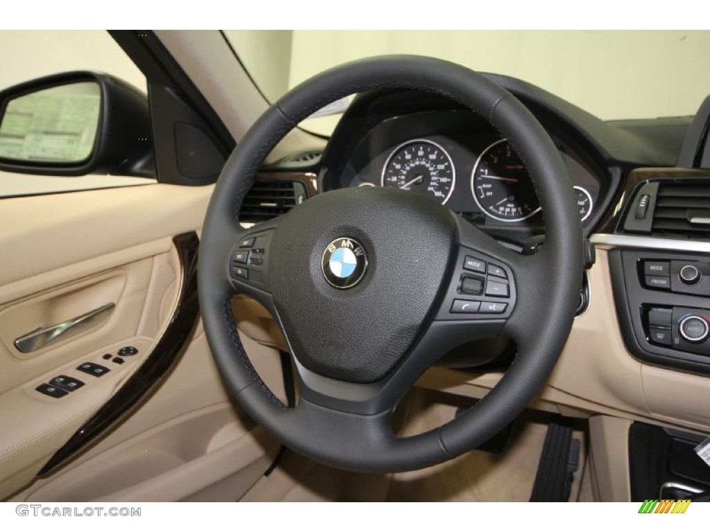 2013 BMW 3 Series 328i Sedan Venetian Beige Steering Wheel Photo #69353608