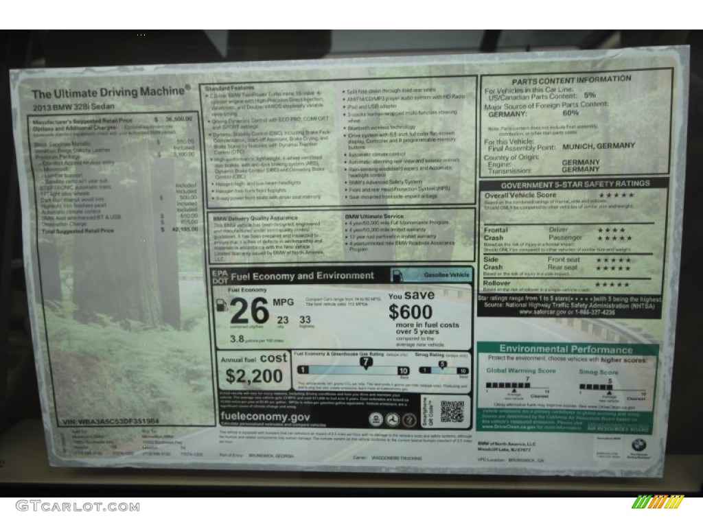 2013 BMW 3 Series 328i Sedan Window Sticker Photo #69353626