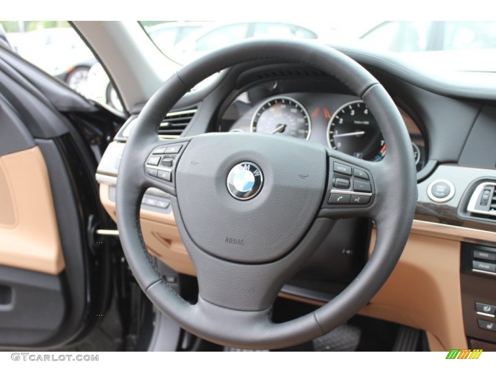 2011 BMW 7 Series 750Li Sedan Saddle/Black Nappa Leather Steering Wheel Photo #69361231
