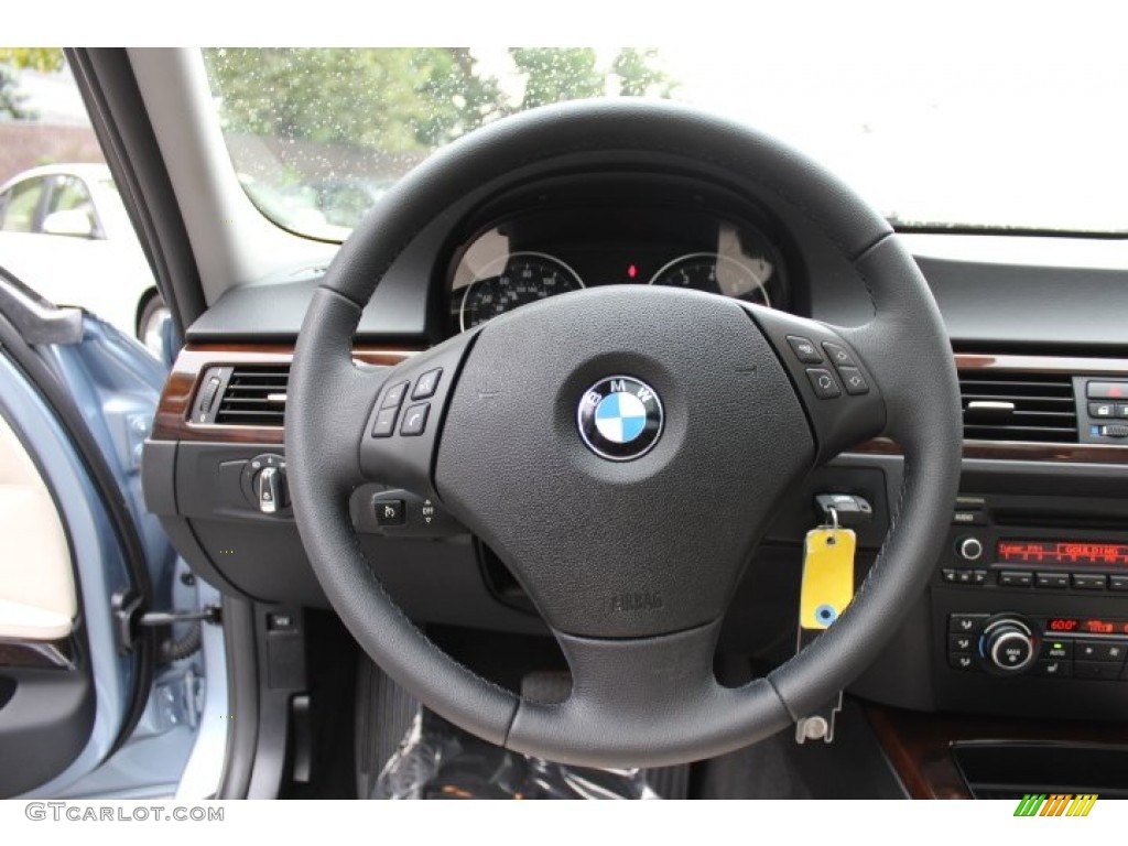 2012 BMW 3 Series 328i Sports Wagon Oyster/Black Steering Wheel Photo #69361528