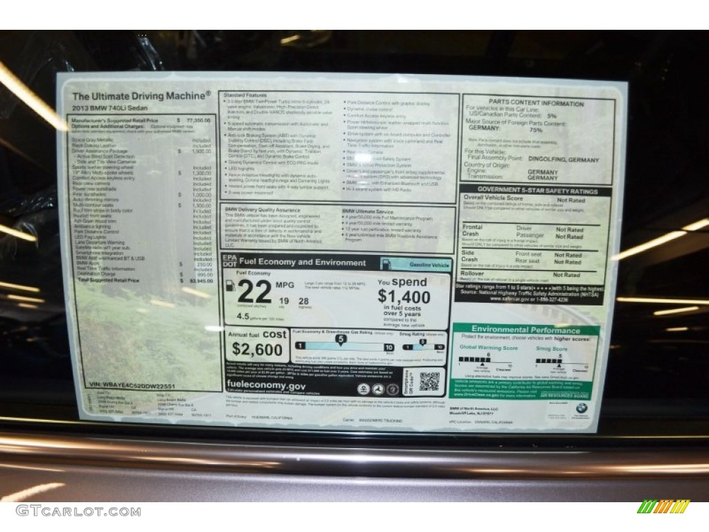 2013 BMW 7 Series 740Li Sedan Window Sticker Photo #69364920