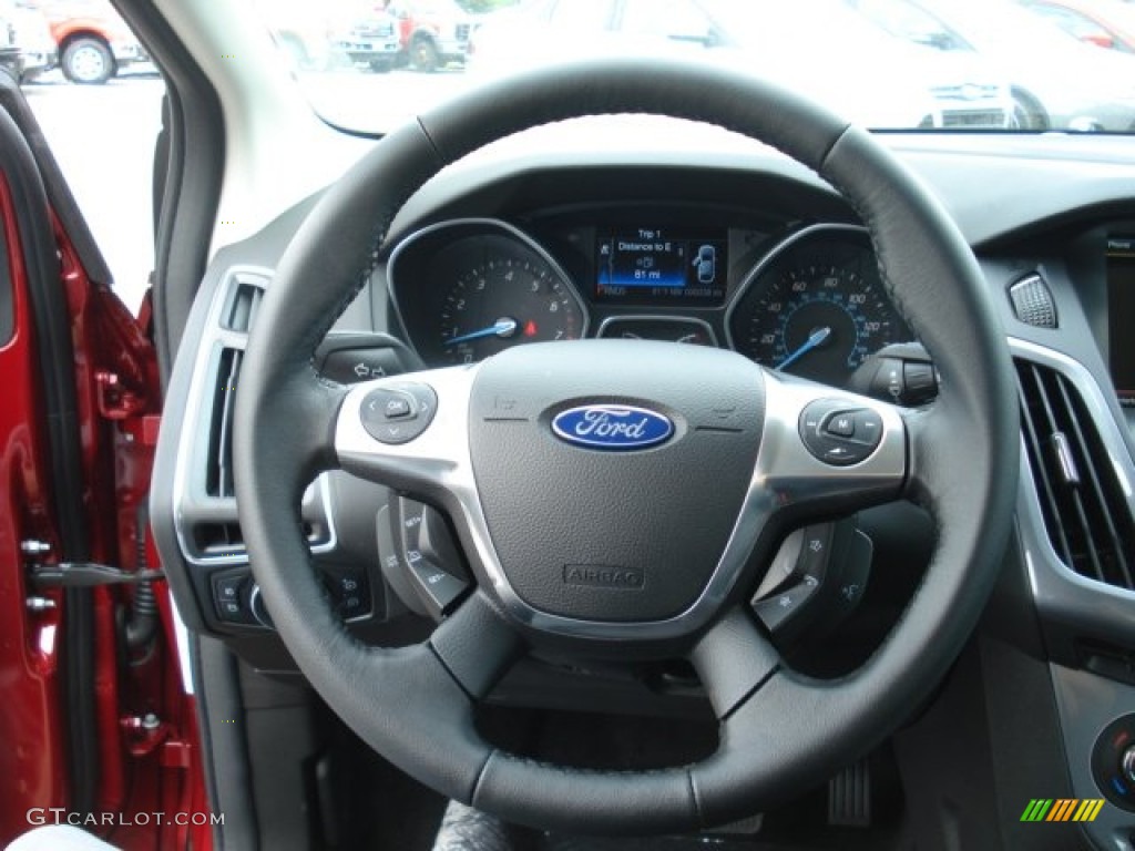 2013 Ford Focus Titanium Sedan Charcoal Black Steering Wheel Photo #69368620