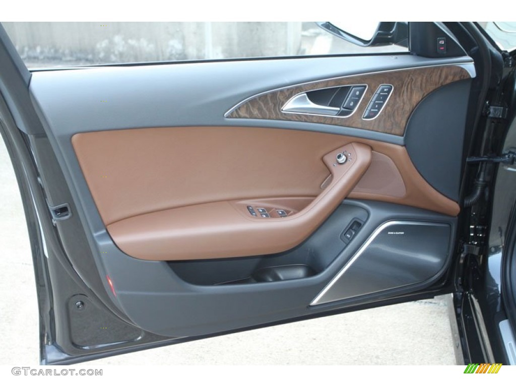 2013 Audi A6 3.0T quattro Sedan Nougat Brown Door Panel Photo #69369406