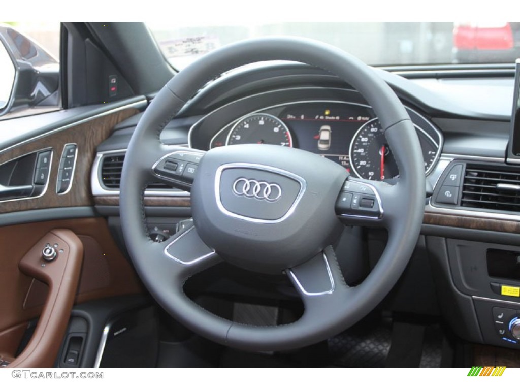 2013 Audi A6 3.0T quattro Sedan Nougat Brown Steering Wheel Photo #69369469