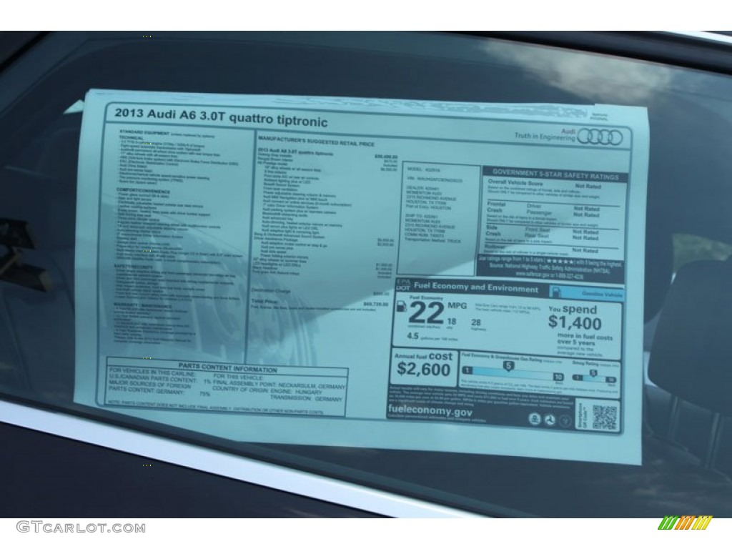 2013 Audi A6 3.0T quattro Sedan Window Sticker Photo #69369580