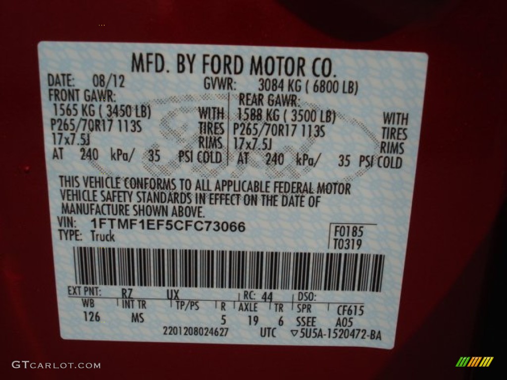 2012 F150 Color Code RZ for Red Candy Metallic Photo #69369706
